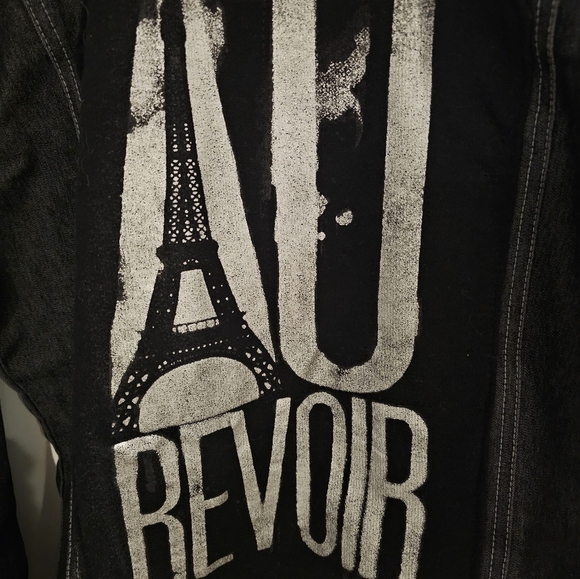 NEW Custom PARIS Guess Jean Jacket Black AU REVOIR Custom made. Size Medium - Picture 5 of 11